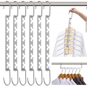Kgabery-Cintre Gain De Place,6pcs Cintre Multifonctionnel En Métal Inox Pratique Et Durable,Magiques Organisateur De Cintre Pour Rangement De Placard,Armoire,Suspendus Sur Porte - Neuf
