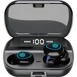 Wireless Bluetooth Earphones With Mic Hd Noise Cancelling Hifi Stereo Bass Headphones With Led Charging Box, Touch Control, In-Ear Earbuds For Sports/Work/Travel - Neuf