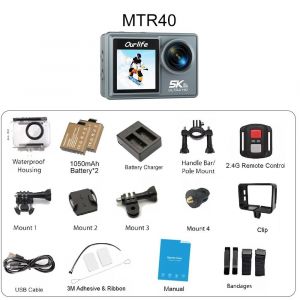 ore-Caméra d'action Ourlife MTR40 5K,écran tactile IPS 2 pouces,Zoom 5X,caméra d'action 170 ° Caméra de sport WiFi étanche 30M avec télécommande - Neuf