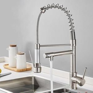 Mitigeur d'évier de cuisine mural, douchette extractible à deux trous, acier inoxydable, poignée unique - Neuf