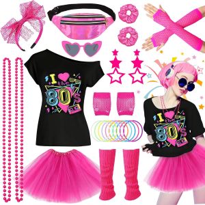 27 pi&egrave;ces accessoires de costume des ann&eacute;es 80 - Robe de soir&eacute;e disco des ann&eacute;es 90 - N&eacute;on - T-shirt tutu - Bracelet fantaisiste - Ensemble de lunettes - Bracelet - Colliers - Jambes chaudes - Tenue - Neuf