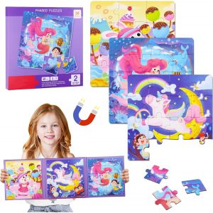 ERYI-Puzzle Magnétique Pour Enfants, Puzzle Magnétique Pour Enfants, 12-16-20 Pièces, Aimants, Livres De Puzzle Pour Enfants, 3 En 1, Puzzle Magnétique Licorne Sirène, Pour Garçons Et Filles À Partir - Neuf
