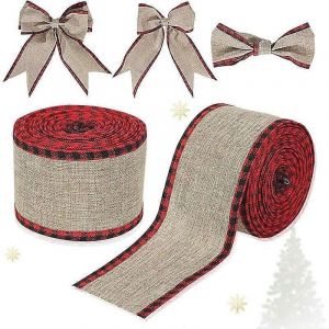 Rouleaux Buffalo Check Fil Bord Rubans De Noël Emballage Naturel Vichy Ruban Rouleaux Avec Bord À Carreaux Pour Bricolage Noël Arcs,Compositions Florales,Gif - Neuf