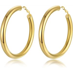 Kal-Boucles D'oreilles Créoles Or Femme, Acier Inoxydable Grandes Creoles Avec Plaqué 18k Or, Hypoallergénique Bijoux Cadeau Pour Femme Fille - Neuf