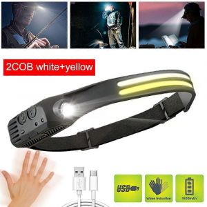 Lampe Frontale Cob À Induction Super Brillante, Rechargeable, À Double Interrupteur, Pour La Pêche, L'équitation, Le Camping-2cob Blanc Jaune - Neuf