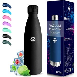 Gourde Isotherme, Gourde 750ml, 24h Froid & 12h Chaud, Gourde Inox Anti Fuite, Gourde Sans Bpa, Gourde Metal, Facile À Transporter, Bouteille D'eau Pour Bureau, Camping, Voyage, Sport, Noir - Neuf