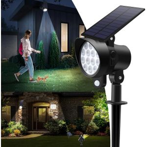 ASFASFq-Lot de 4 spots solaires 3 couleurs à intensité variable avec capteur PIR, lampes murales à énergie solaire, détecteur de sombre, marche/arrêt automatique, étanchéité IP65 pour allée, cour - Neuf