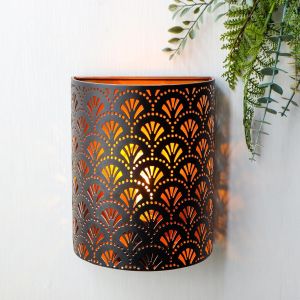 Lampe à Piles 20 cm H Applique Murale Éclairage Métal Rustique Applique Murale avec Minuterie 6 Heures Décoration Murale pour Salon Chambre Couloir Escalier (Marron,Flabellum) - Neuf