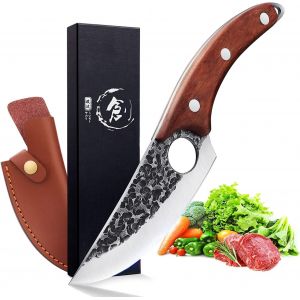 Oayew-Couteau Viking Japonais Forg&eacute; Couteau Cuisine Acier Carbon&eacute; Coupant Couteau &Agrave; Viande Avec Gaine Et Coffret Cadeau Pour Barbecue Camping Cadeau - Neuf