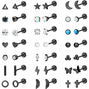 21paires Boucles D'oreilles Acier Chirurgical Femmes Hommes Piercing Oreille Helix Cartilage Tragus Boucles D'oreilles Hypoallerg&eacute;nique Clou D'oreille Plat Petite Boucles D'oreilles Piercing - Neuf