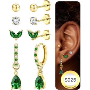Kal-Boucles D'oreilles Femme Argent 925 Plaqué Or 14k Créoles Argent Boucles D'oreilles Piercing Oreille Helix Cartilage Petites Boucles D'oreilles Femme Or Pour Piercings Multiples - Neuf
