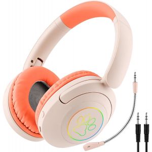 ERYI-Casque Enfant, Casque Bluetooth Sans Fil Avec Microphone Lumières Led Chat, Pliable, Bandeau Réglable, Casques Bluetooth 5.3 Pour Enfants Filles Pc/Tablettes/Tv/École(Rose) - Neuf