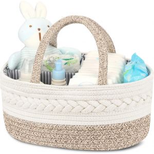 Kalanka-Panier Rangement Bébé, Rangement Lange Bebe Avec Compartiments Et Poignées, Couches Bebe Portable, Panier Organisateur Bebe De Corde En Coton Cadeau Pour Nouveau-Né - Neuf
