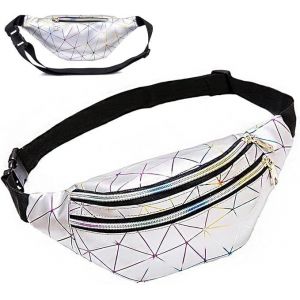 nzqaf-Sac Banane Holographique, Sac Banane Tendance Imperméable Cuir PU, Sacoche Banane Femme, Sac Banane de Sport pour Voyage Randonnée Course à Pied Usage Quotidien - Neuf