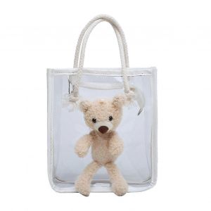 Sac fourre-tout transparent pour femme avec fermeture &eacute;clair et motif ourson mignon, id&eacute;al pour la plage. - Neuf