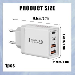 Chargeur Usb C,40w 4 Port Prise Usb C Charge Rapide,Pour Iphone 16 15 14 13 12 11 Pro Max X Xs Xr 8 7 6s Plus Mini,Ipad,Samsung Galaxy - Neuf