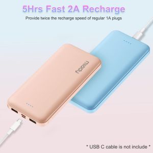 KALANKA-Lot de 2 chargeurs portables 10 000 mAh, double USB 2,4 A avec entr&eacute;e/sortie de type C, compatible avec iPhone, Samsung, Huawei, iPad, et plus encore (bleu cr&egrave;me et rose champagne) - Neuf