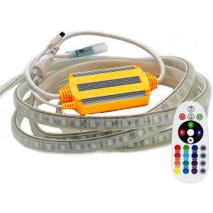 Ruban De Led Rgb 30m, 16 Couleurs Au Choix, Bande Lumineuse Dimmable Avec Transformateur 220v Et T&eacute;l&eacute;commande Ir, 5050 Smd 60 Leds/M, &Eacute;tanche Ip65[Rub9224323] - Neuf