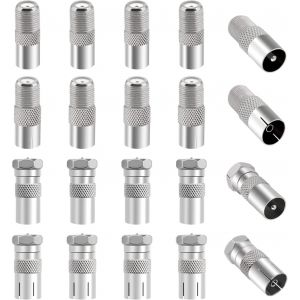 20 Pi&egrave;ces Adaptateur de F M&acirc;le Femelle &agrave; M&acirc;le Femelle Coaxiale RF, TV 9.5 M&acirc;le Femelle vers Connecteur &agrave; Vis de Type F Convertisseur,Adaptateur Antenne TV vers F Connecteur,Plaqu&eacute; Nickel - Neuf