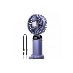 Mini ventilateur pliable USB avec affichage num&eacute;rique, cordon et base - Violet - Neuf