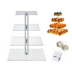 Pr&eacute;sentoir &Agrave; Cupcakes &Agrave; 4 &Eacute;tages En Acrylique Avec Guirlande Lumineuse Led - Neuf