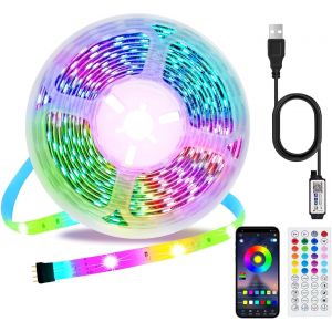 Bande Lumineuse Tv, 5M Ruban Usb Led Tv Pour 55-70 Inch Tv Avec Sync De Musique/Timer T&eacute;l&eacute;commande Et Bluetooth App Contr&ocirc;l&eacute; Flexible Rgb Led Changement De Couleur Pour Home Tv D&eacute;c[RUB9220448] - Neuf
