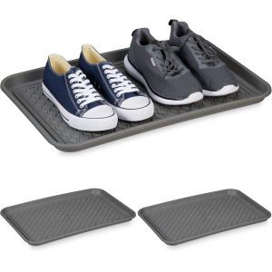 Kgabery-Plateaux Xl À Chaussures,Lot 3,Supports Pour Souliers Mouillés,60x40 Cm,Larges Bacs En Plastique,Gris - Neuf