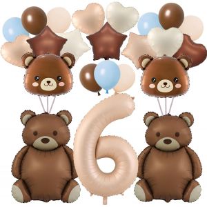 AYUHR-Lot de 32 ballons en forme de chiffre pour décoration de fête d'anniversaire sur le thème « We Can Bearly Waits » - marron 40in Bär 3rd Birthday Party Dekorationen Große braune Bär Ballons - Neuf