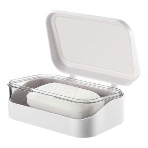 Bo&icirc;te &agrave; savon avec couvercle et bac d'&eacute;gouttage amovible - Portable - Porte-savon de voyage rectangulaire - Blanc - Neuf