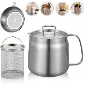 Letnerny-Casserole À Frire 1,5 L, Avec Passoire En Acier Inoxydable, Bac À Graisse, Panier À Friture Pour Casserole Avec Couvercle Étanche À La Poussière, Réservoir D'huile Pour Conserver Le Rôti - Neuf
