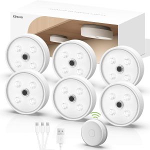 meimie-Veilleuse Led Sans Fil, Spot Led Rechargeable Sous Meuble 2000Mah Avec Télécommande, 2 Groupe De Contrôle, Gradation Par Induction, Lampe Led Pour Cuisine,Vitrines,Escalier,Placard (6Pièce) - Neuf
