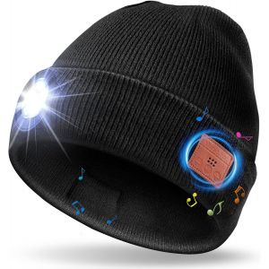 Bonnet Bluetooth Avec Led Lampe, Idée Cadeau Homme Bonnet Bluetooth Lampe Frontale Rechargable Cadeau Noël Original Bonnet Led Bluetooth Avec Écouteur Stéréo Tricoté Hiver Chaud Pour Homme Femme - Neuf