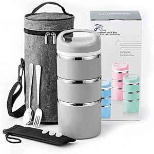 Subzonal-Bo&icirc;te &Agrave; D&eacute;jeuner/Collation Isotherme Empilable En Acier Inoxydable &Agrave; 3 Niveaux Avec Sac &Agrave; D&eacute;jeuner, Et 3 Joints Suppl&eacute;mentaires, 1,38 L (Gris) - Neuf