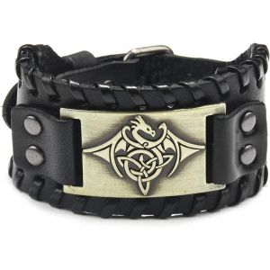 Kal-Bracelet En Cuir Totem Dragon Volant -Viking Vintage, Noeud Celtique Large, Mode Homme - Neuf