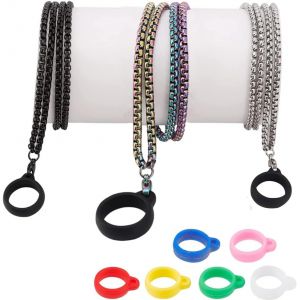 Kalanka-Lot De 3 Cordons De Vapotage Avec 9 Anneaux En Caoutchouc De Silicone Anti-Perte, Cordon En M&eacute;tal Pour Cigarettes Plates Et Stylos, Multicolore - Neuf