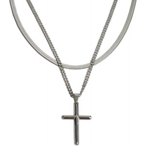 Kal-Collier Croix Argent Hommes Femmes : Pendentif En Forme De Croix Avec Cha&icirc;ne Noir Bijoux Cadeau Pour Homme Et Femme Acier Inoxydable 50-55cm Pour Gar&ccedil;ons Fille - Neuf