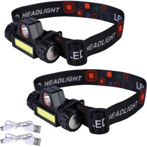 Jgd-Lampe Frontale Led Rechargeable Pour Camping : 2 Lampes Frontales Cob Avec 5 Modes D'&eacute;clairage, Lampe Frontale De P&ecirc;che, Course &Agrave; Pied, Lampe De Course Rechargeable Par Usb, Jogging, Randonn&eacute;e - Neuf