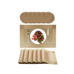 Ensemble De 6 Sets De Table Dor&eacute;s Et 6 Sous-Verres Antid&eacute;rapants Et Lavables - Neuf