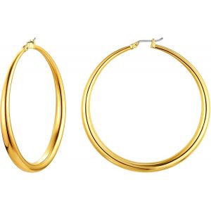 Kal-Boucle D'oreille Femme Acier Inoxydable Cr&eacute;ole Fille Grand Cercle Clou Nom Fantaisie Originale [Argent&eacute;/Dor&eacute; 40/60/80 Mm] Bijoux Cadeau Anniversaire Mariage Gr&acirc;ce Valentin No&euml;l Nouvel An - Neuf