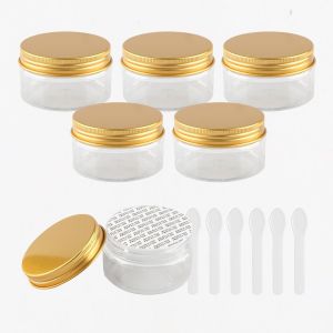 6 Pièces Vides Petit 100 ml Transparent Cosmétique Pot en Plastique avec Couvercle Or 100 g Pots de Cosmétique Crème de Bouteille Contenant avec 6x Spatules - Neuf
