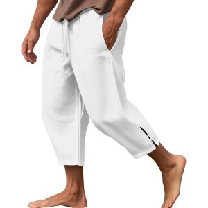 Pantalon Lin Homme Été Pantacourt Coton Pantalon Léger Décontracté Pour Plage Et Jogging Pantalon Avec Élastique Et Poches 3/4 Pantalon Casual Yoga - Neuf