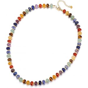 Loc-Collier 8mm Perle Plate En 7 Chakra Ras Du Cou Pierre Naturelle Pr&eacute;cieuses Porte Bonheur Bijoux Cadeau Pour Homme Femme Valentine F&ecirc;te De P&egrave;re M&egrave;re - Neuf