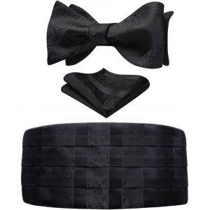 Mens Solid Color Tuxedo Belts & Bow Tie & Pocket Handkerchief Paisley Set.[B1563] - Neuf