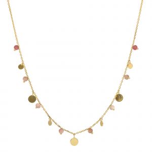Collier Argent Dor&eacute; Pampilles Et Pierres Quartz Rose Fraise - Neuf