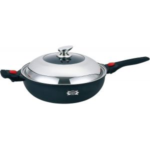 Subzonal-Wok/Sauteuse 32cm 6.4l Avec Couvercle - Fonte D'aluminium - Rev&ecirc;tement Antiadh&eacute;sif 5 Couches (Sans Pfoa) - Poign&eacute;e Amovible - Tous Feux Induction, Four & Lave-Vaisselle - Neuf