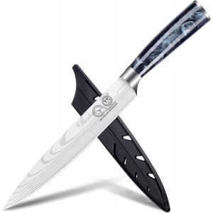 Oayew-Professional Kitchen Knife,Stainless Steel 8 Inch Slicing Knife,Laser Damascus Pattern,Resin Handle,Kitchen Knife With Sleeve,Resin Handle,Japanese Chef Knife - Neuf