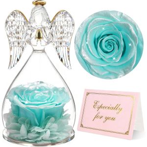 Rose Eternelle Cadeau Femme, Fleur Eternelle Ange Gardien Cadeaux Maman,Ange Figurine Cadeaux Anniversaire Femme, Cadeau Noel Saint Valentin Fete des Meres,Vraie Rose - Neuf