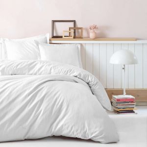 Parure De Lit Enfant 100% Satin De Coton Uni Blanc + 1 Taie 140x200 Cm - Neuf