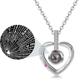 Kal-Collier 100 Langues Je T'aime Pendentif En C?ur Collier Femme Fille Bijoux Amour Cadeau Valentine Avec Chaîne - Neuf