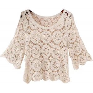 Jfkjg-T-Shirt D'été À Manches 3/4 Pour Femme - Style Bohème Hippie - En Tricot - Motif Floral - Neuf